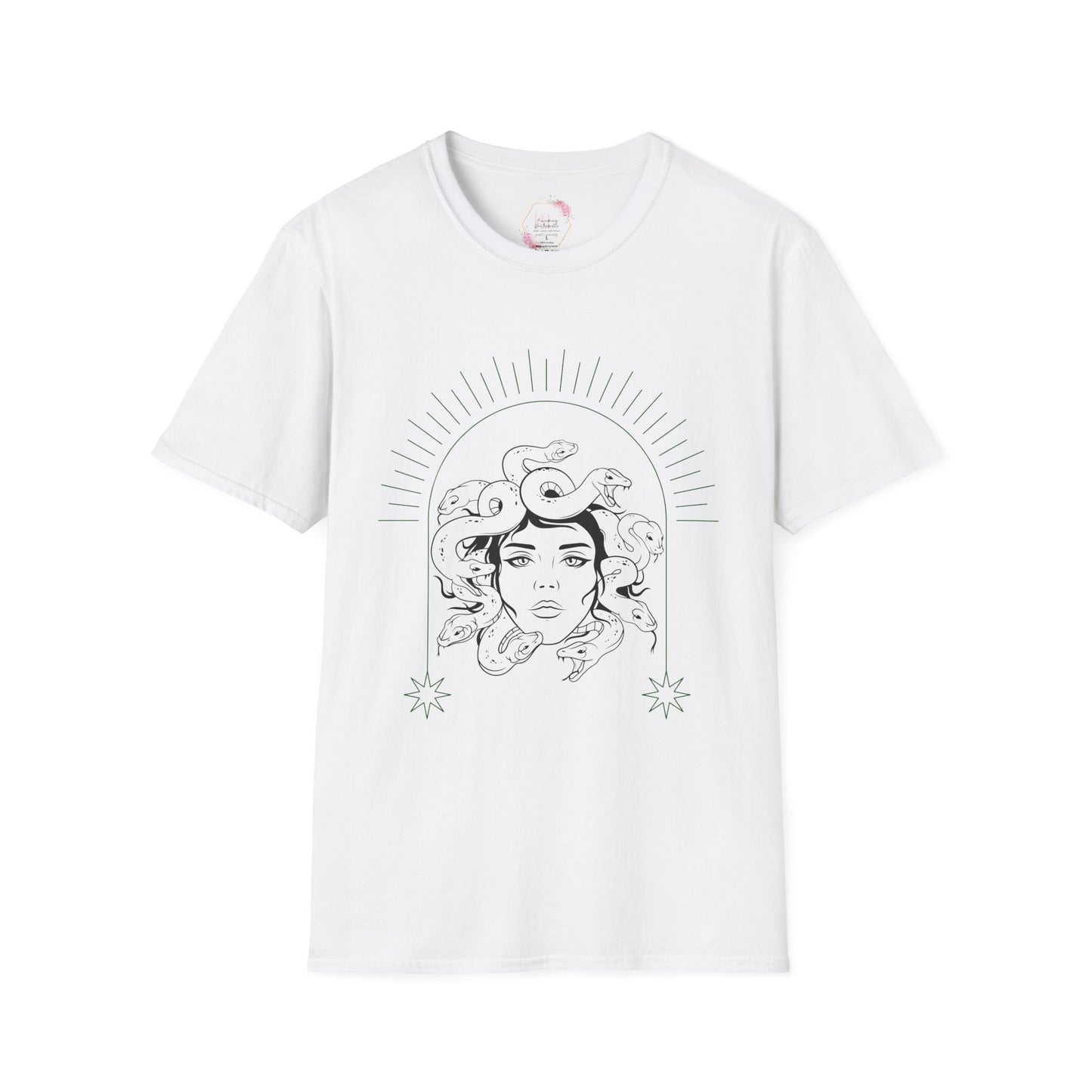 Medusa- Boho Chic Graphic Tee, Unisex Softstyle T-Shirt, Art Lover Gift, Casual Wear, Eco-Friendly Fashion, Gift for Her