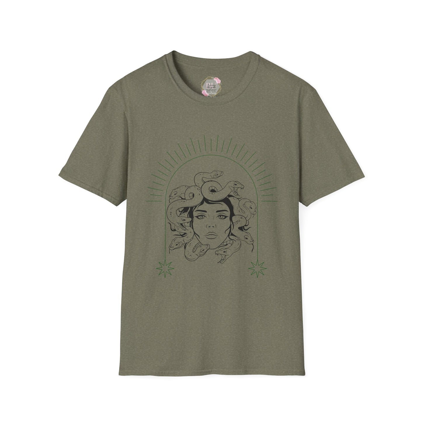 Medusa- Boho Chic Graphic Tee, Unisex Softstyle T-Shirt, Art Lover Gift, Casual Wear, Eco-Friendly Fashion, Gift for Her
