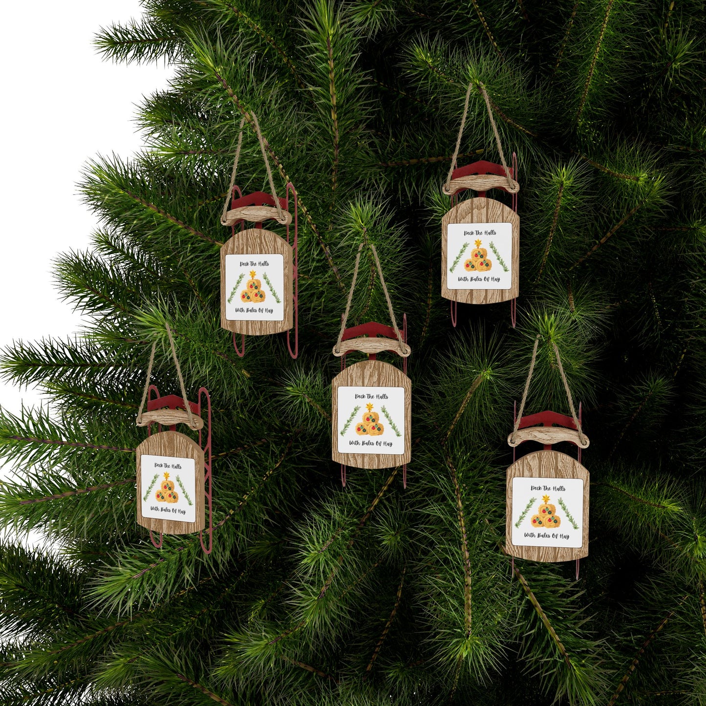 Deck The Halls With Bales of Hay Sled Ornament