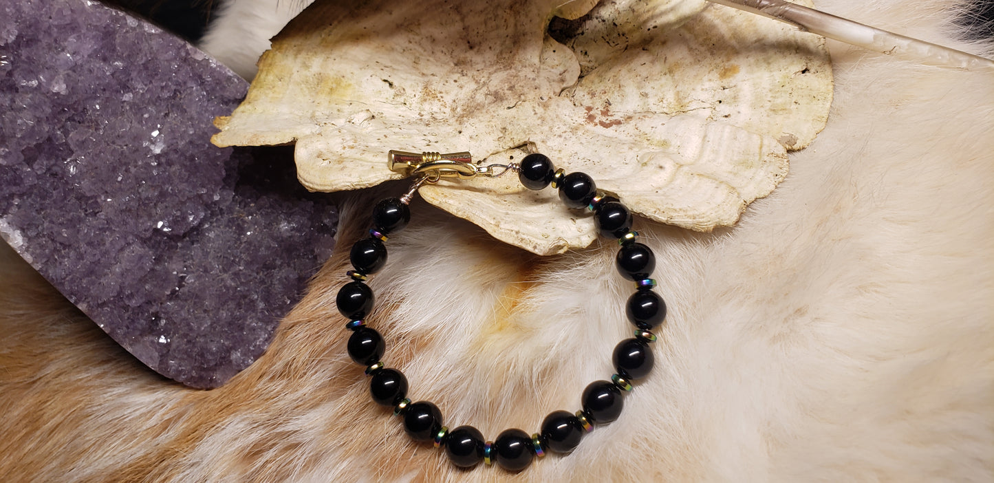 Black Onyx &Rainbow Hematite bracelet