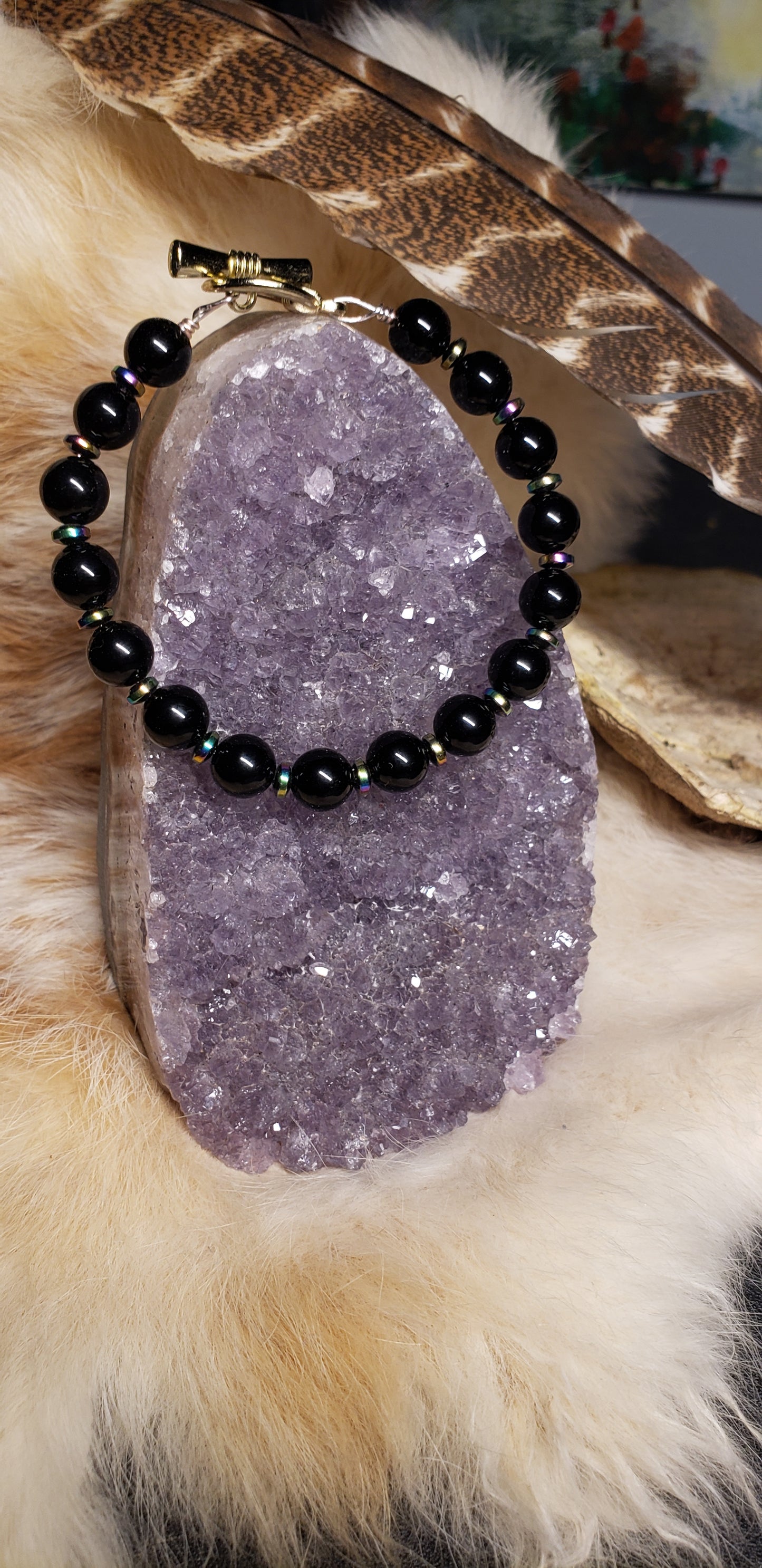 Black Onyx &Rainbow Hematite bracelet