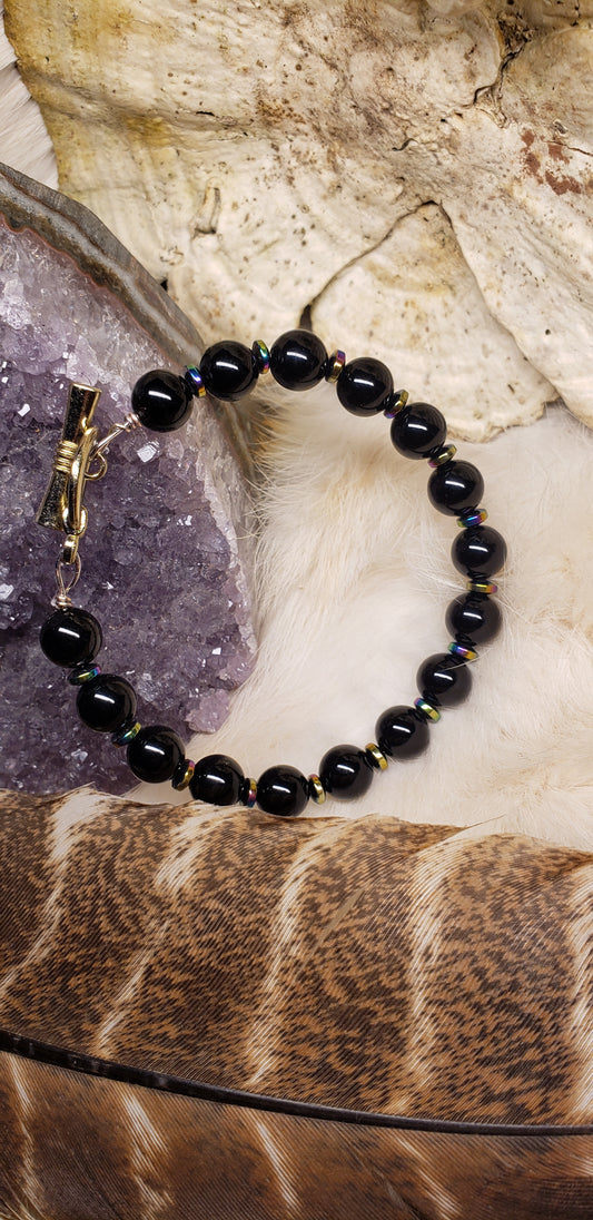 Black Onyx &Rainbow Hematite bracelet