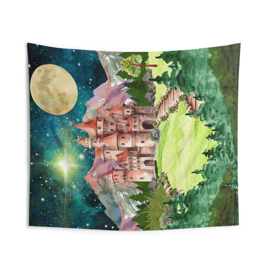 Enchanting Castle Tapestry, Boho Wall Art, Cozy Home Decor, Room Makeover, Fantasy Decor, Gift for Nature Lovers